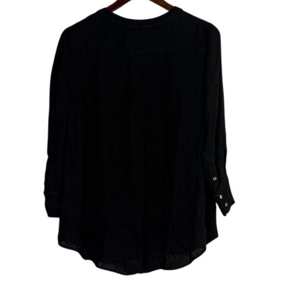 J.Crew Keyhole Puff Long Sleeve Drapey Crepe Blouse Button Closure L Black #4128 - Picture 13 of 15